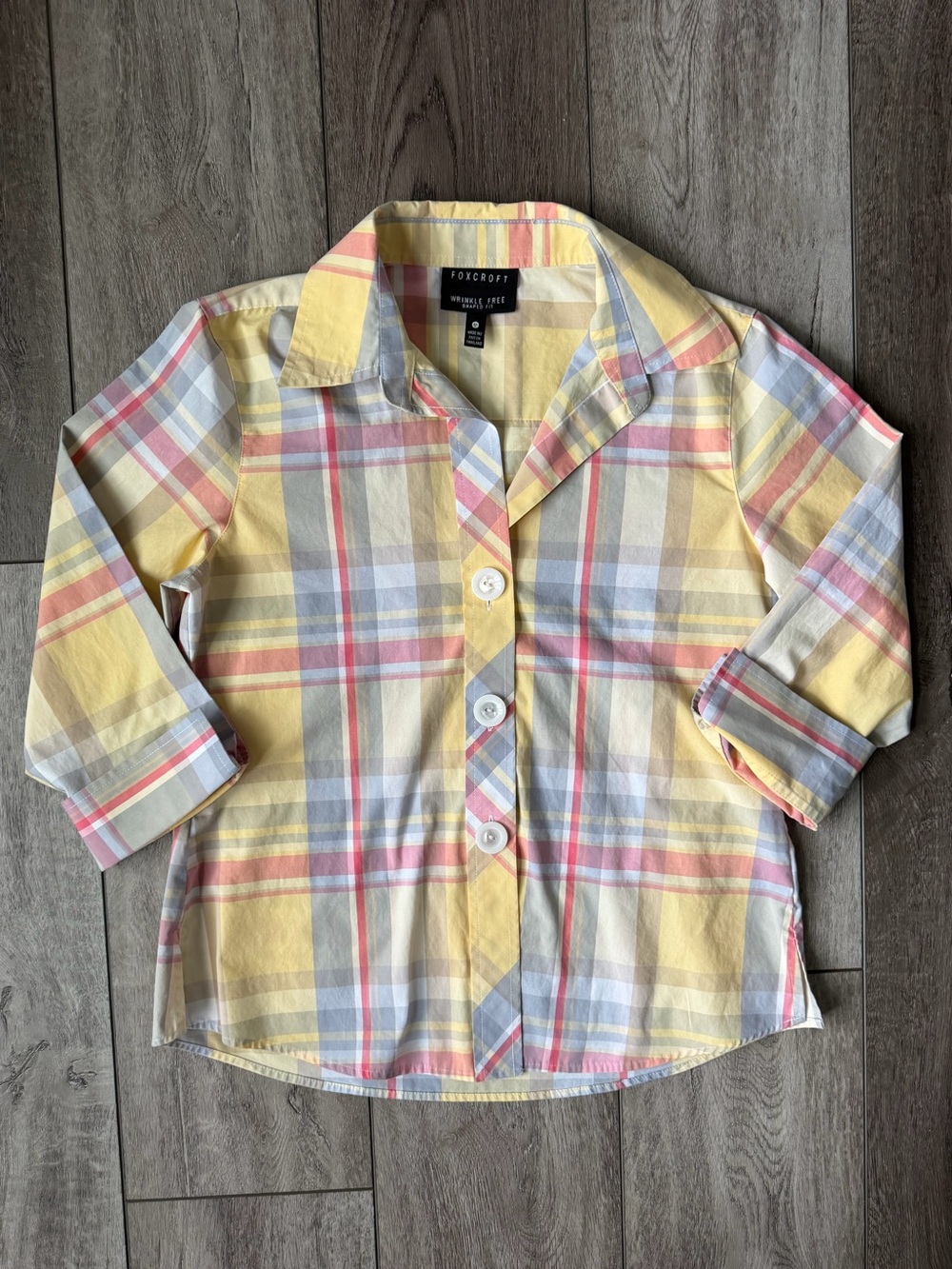 Foxcroft Pastel Yellow Plaid Button-Down Shirt